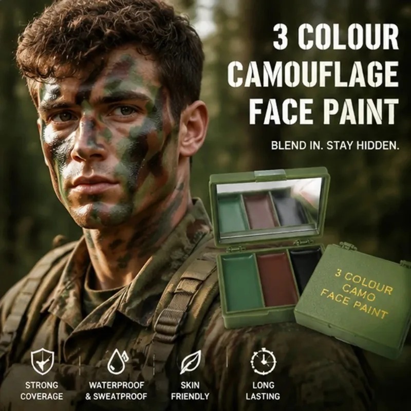 Üç Renkli Kamuflaj Yüz Boyama  - Camo Face Paint incelemesi ve fiyatı